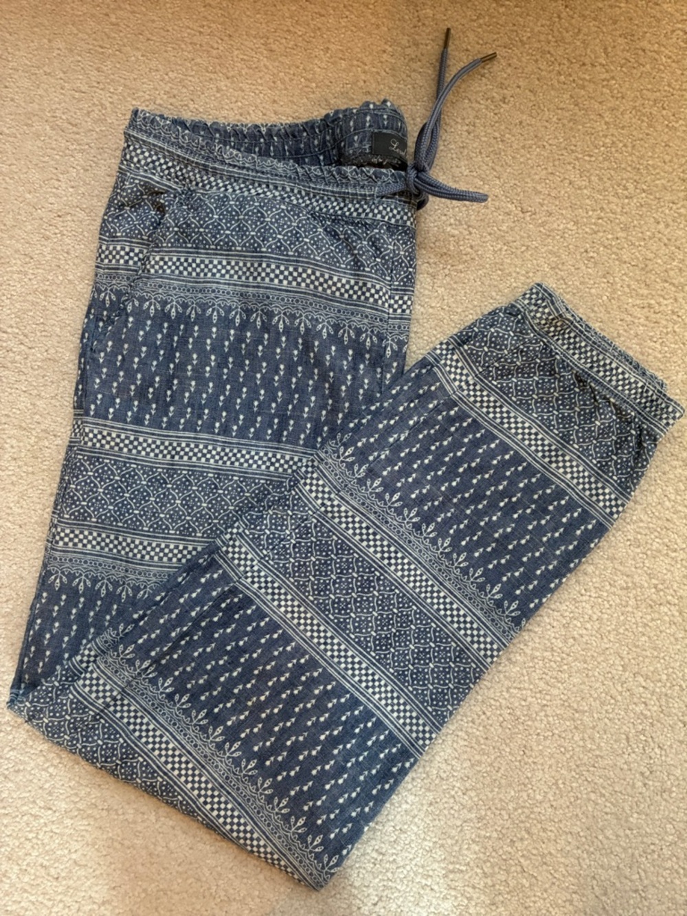 Anthropologie Level 99 Blue Patterned Elastic Waist Joggers
